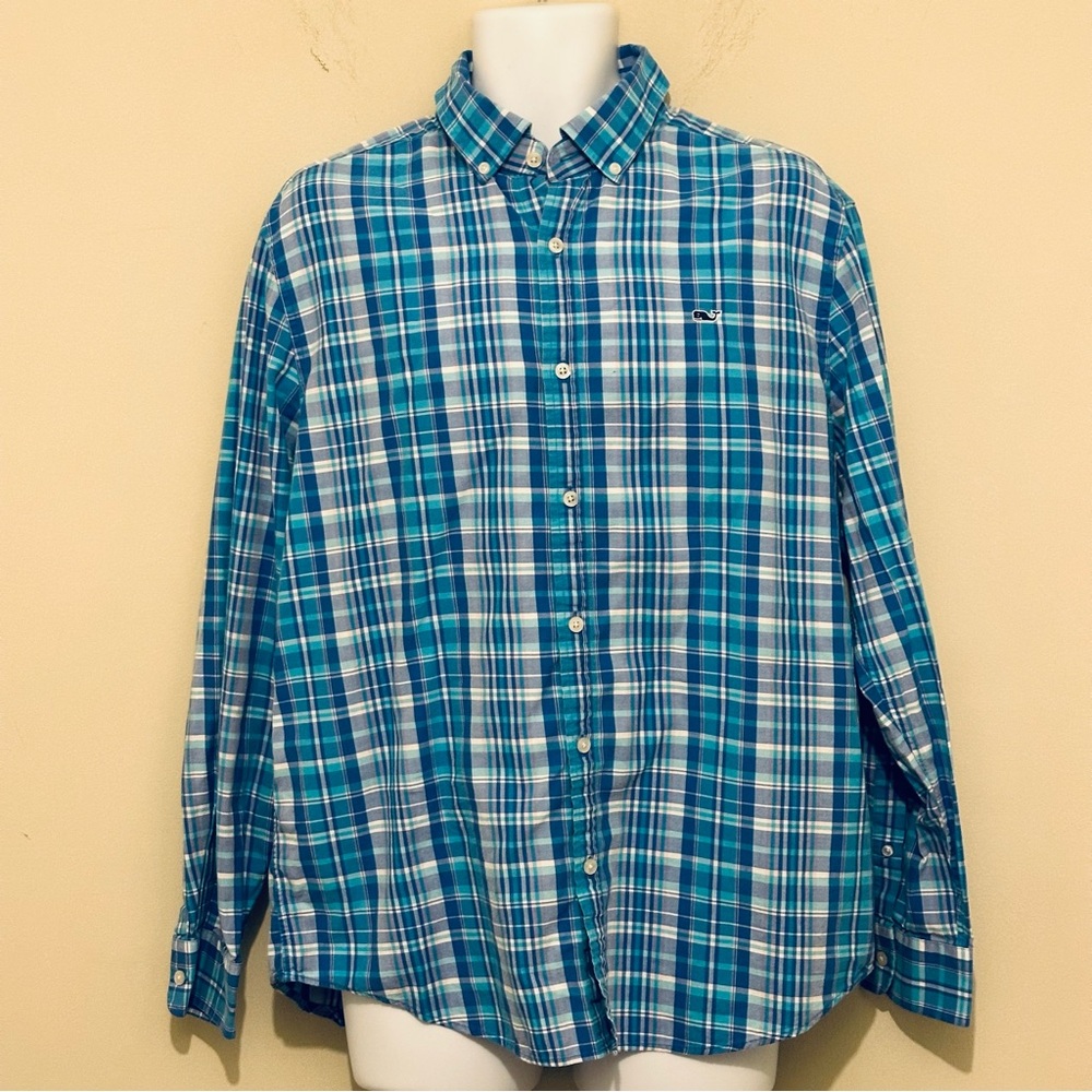 Vineyard Vines Long Sleeve Front Button Preppy Shirt Size Large Blue White